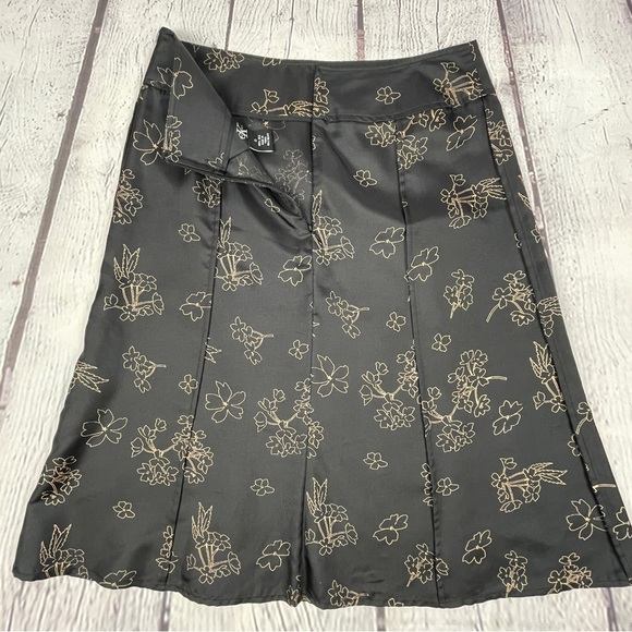 CALVIN KLEIN silk brown floral lightweight midi A-line skirt, size 0 - Picture 5 of 10